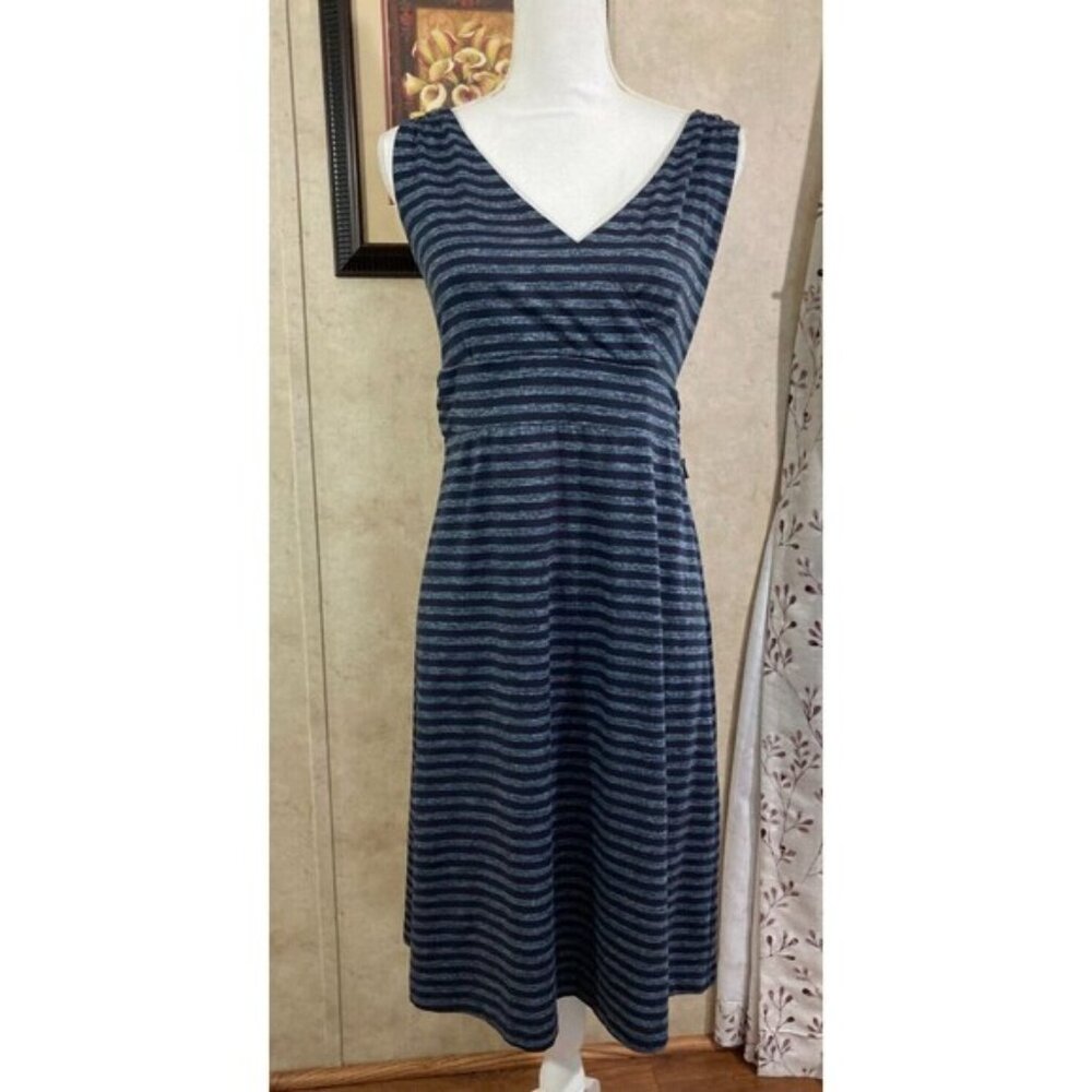 Eddie Bauer Dress Women's Large Blue Stripe Sleeveless Crossover Casual Outdoors